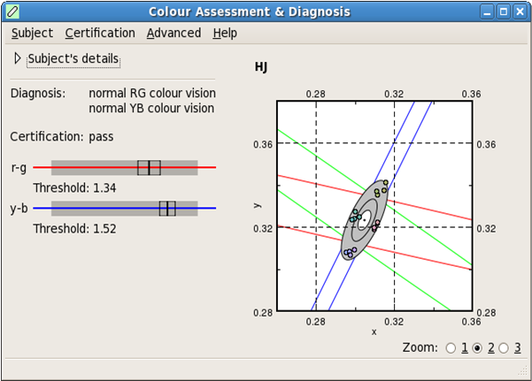 Colour Assessment and Diagnosis test result screen