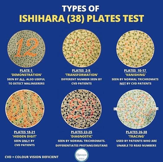 Types of Ishihara (38) plates test