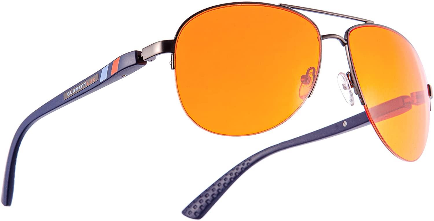 Sunglasses with orange blue-blocking lenses