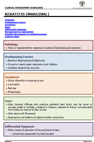 Clinical Management Guidelines - Keratitis (marginal), page 1