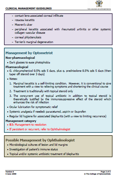 Clinical Management Guidelines - Keratitis (marginal), page 2