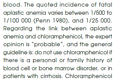 Text on the incidence of fatal aplastic anaemia and the link with chloramphenicol